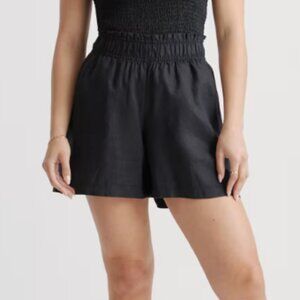 Quince 100% European Linen High Waisted Shorts - Black MED